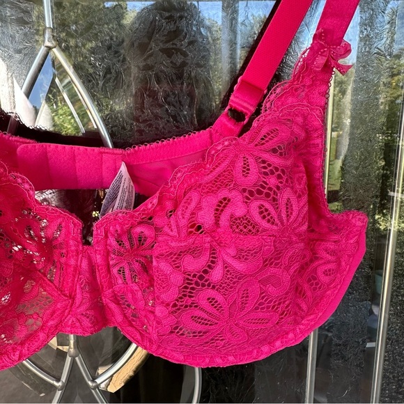 Wacoal 38D hot Pink 851166 Bra floral lace sheer adjustable bows all dressed up - Picture 2 of 6